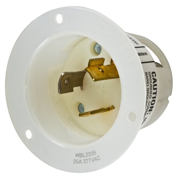 Hubbell Wiring Device-Kellems Locking Devices, Twist-Lock®, Industrial, Flanged Inlet, 20A 277V AC, 2-Pole 3-Wire Grounding, L7-20P, Screw Terminal, White HBL2335